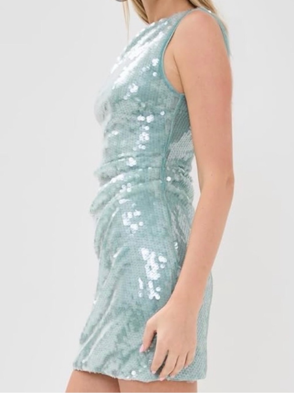 STAUD Sequin Mini Dress in Mint Green - Picture 2 of 4